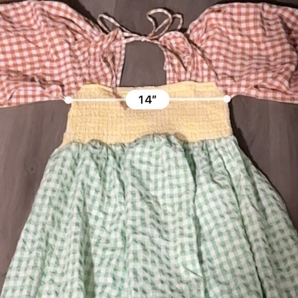 ASOS Design Shirred Mixed Multicolor Gingham Print Long Sleeve Midi Dress Sz 6 - Picture 7 of 8